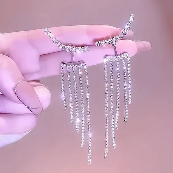 ⚜️𝟯𝟬%𝗢𝗙𝗙 𝗯𝘂𝗻𝗱𝗹𝗲𝘀 𝟯+⚜️ NEW Long Tassel Rhinestone Jacket Earrings - Picture 6 of 11